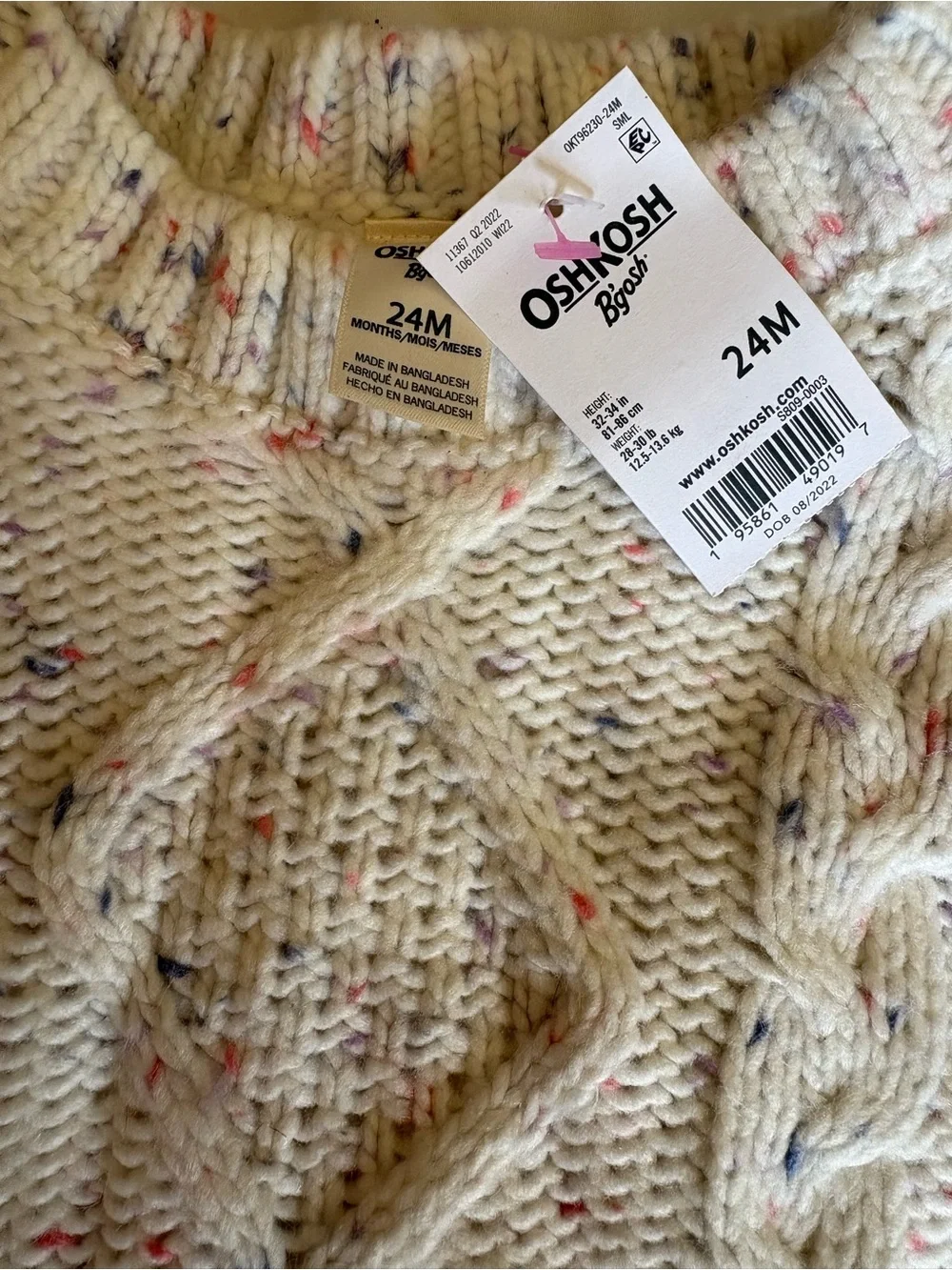 OshKosh B'gosh white Speckled Cable Knit Sweater